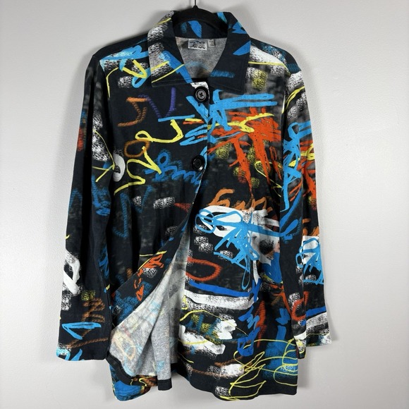 Parsley & Sage Medium Multicolor Art To Wear Two Button Long Sleeve Cardigan Top - Picture 3 of 6